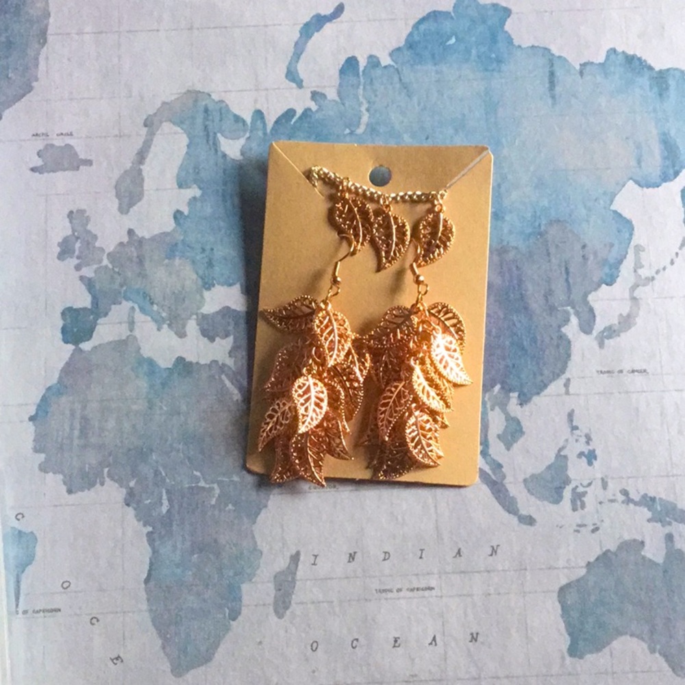 Elegant Rose Gold Leaves Earrings and Necklace - Handmade set!